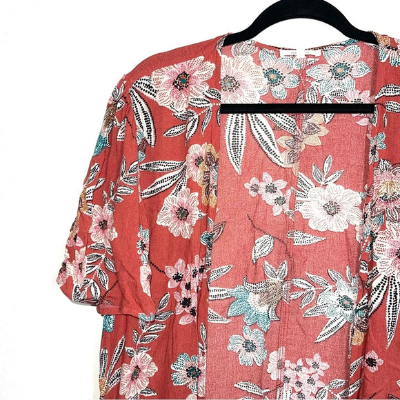 Maurices Rust Orange Multicolor Floral Print Flutter Sleeve Kimono Small Women’s - Picture 4 of 10